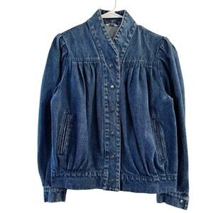 Vintage 80’s Young Rebels Pleated Puff Sleeve Snap Closure Jean Jacket Sz Large